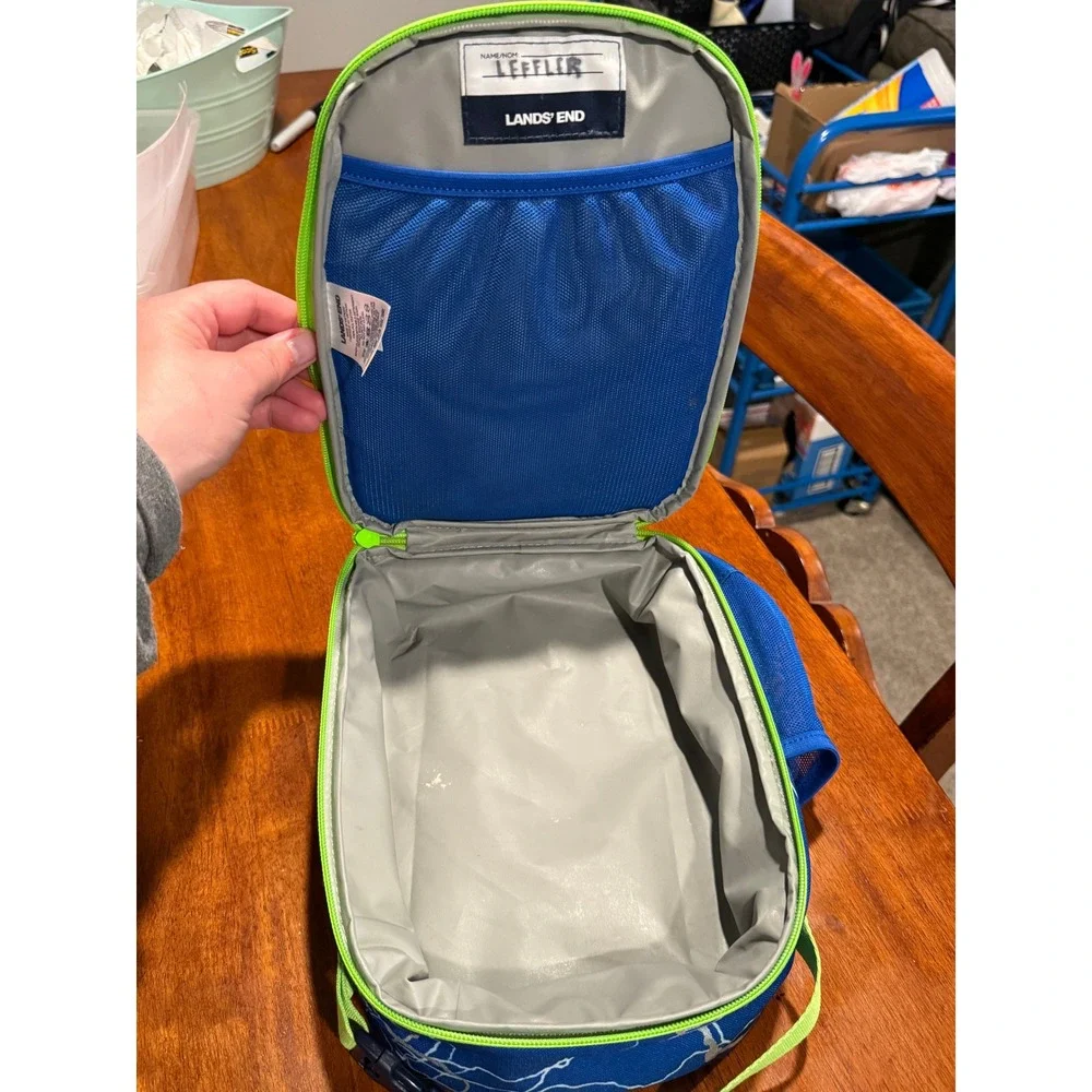 Lands End Kids Blue Lightning Bolt Insulated Lunch Box‎ Neon Green